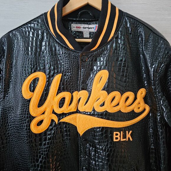 SD Sport NY Yankees Croc Style XL PU Leather Varsity Jacket Black Yellow MLB - Picture 5 of 16